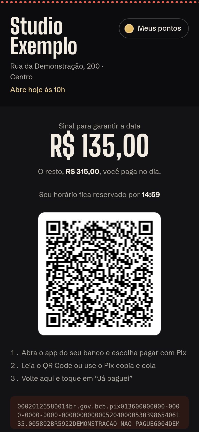 Tela do Pix com o sinal para garantir a data